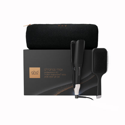 GHD CHRONOS MAX WIDE PLATE HAIR STRAIGHTENER GIFT SET IN BLACK