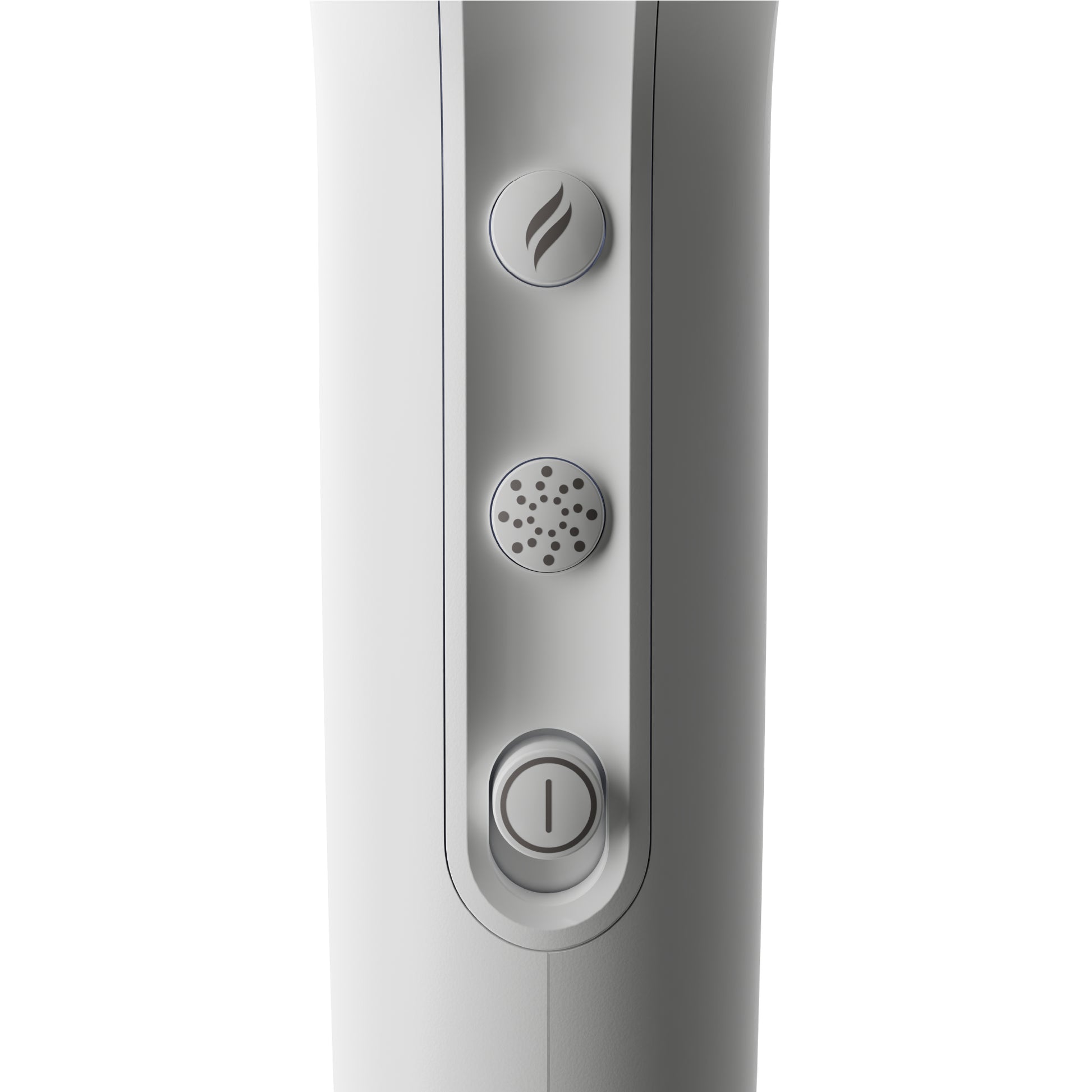 Close-up of a modern electronic device with control buttons on a white background